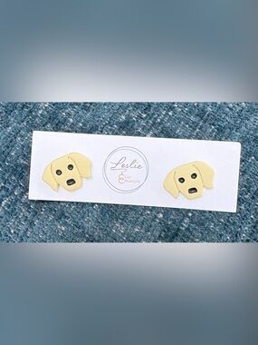 Leslie Clay Creations Yellow Dog Earrings NWOT